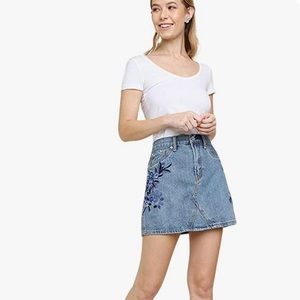 Umgee Women's Floral Embroidered Denim Mini Skirt